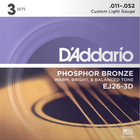 D'Addario EJ26-3D Phos. Bronze (011-052) 3pk